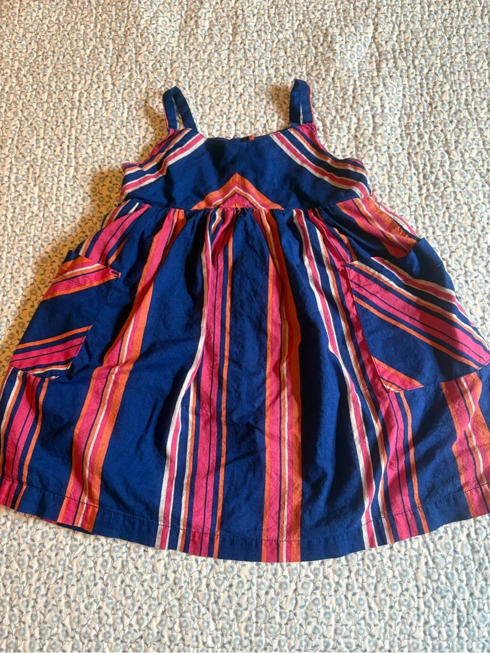 Old Navy Navy Blue Dress with Pink and Orange Stripes